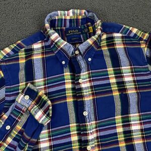 Polo Ralph Lauren Classic Fit Brushed Flannel Shirt Men Large Blue Pony Button